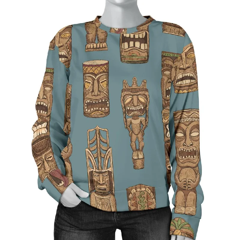 Tiki Print Pattern Women's Sweatshirt Hoodie with Magnetic Closure Innovative Modern