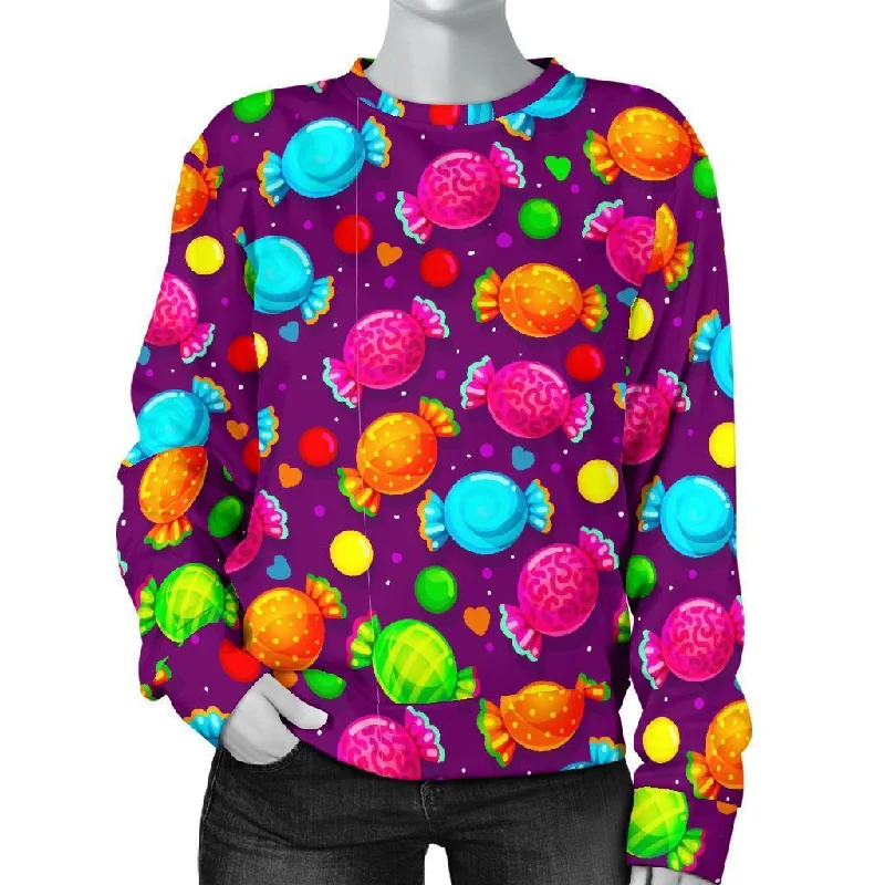 Toffee Candy Pattern Print Women's Sweatshirt Hoodie with Half-Zip Sporty Casual