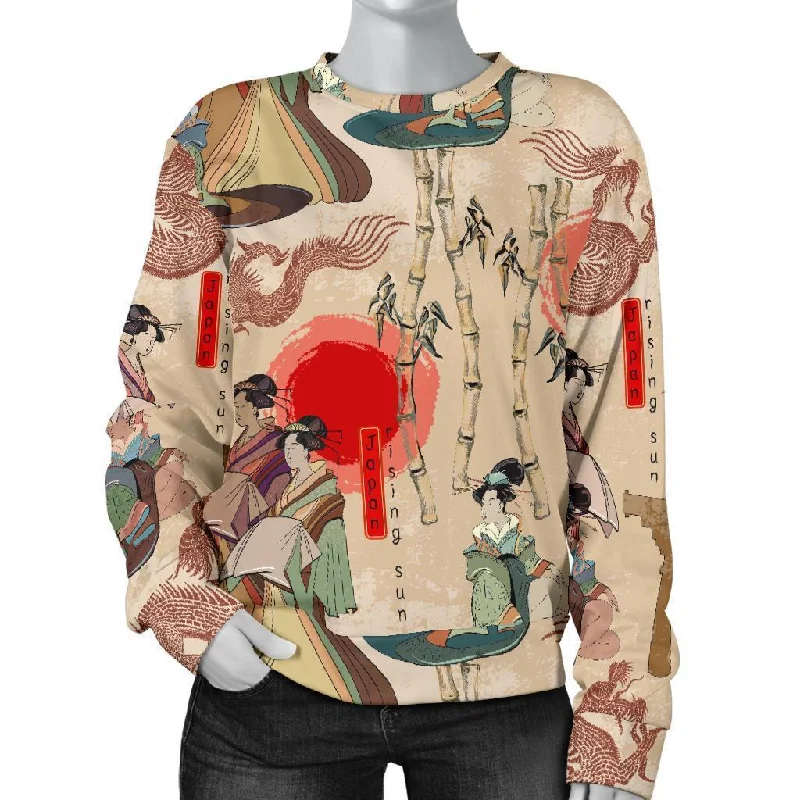 Tokyo Japanese Pattern Print Women's Sweatshirt Hoodie with Turtle Neck Cozy Winter