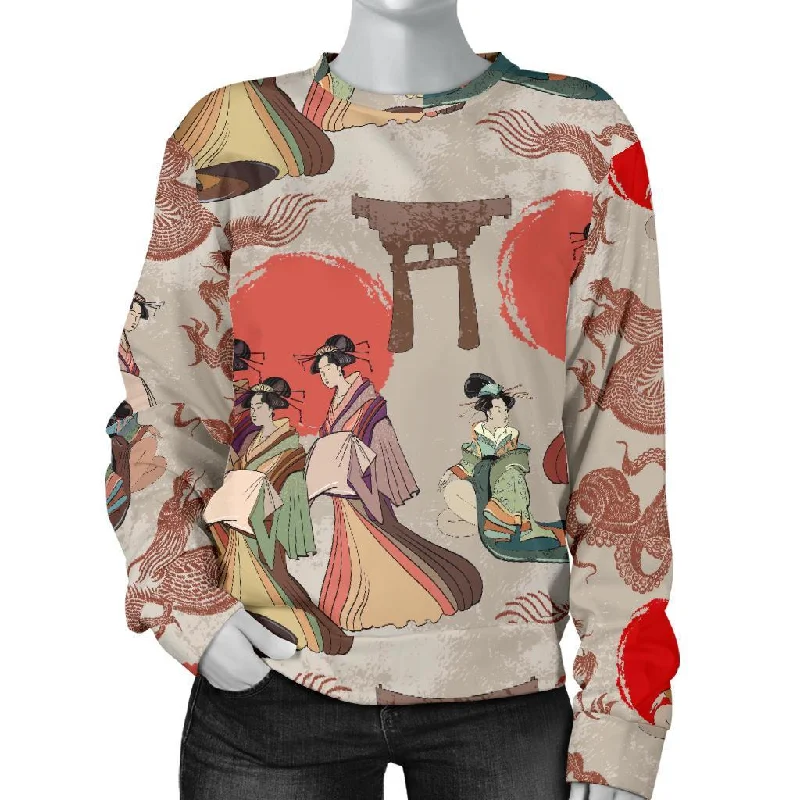 Tokyo Japanese Print Pattern Women's Sweatshirt Hoodie with Cropped Fit Short Trendy