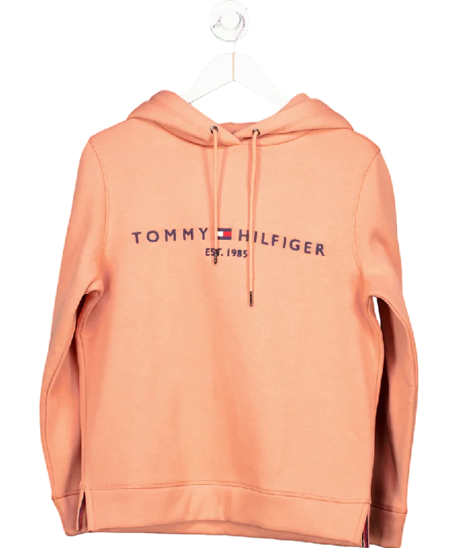 Tommy Hilfiger Pink Logo Embroidery Hoody UK XS Hoodie with V-Neck Classic Versatile