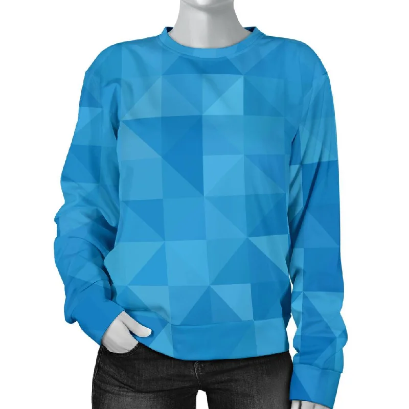 Triangle Blue Pattern Print Women's Sweatshirt Hoodie with Snap Buttons Easy Quick