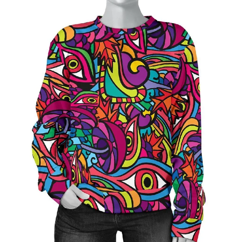 Trippy Print Pattern Women's Sweatshirt Hoodie with Back Slit Movement Comfort