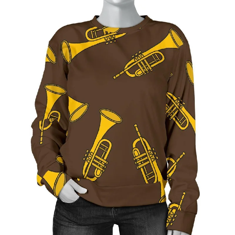 Trumpet Pattern Print Women's Sweatshirt Hoodie with Button Classic Timeless