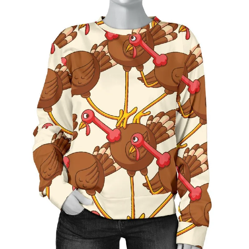 Turkey Thankgiving Pattern Print Women's Sweatshirt Hoodie with Raglan Sleeves Sporty Comfortable