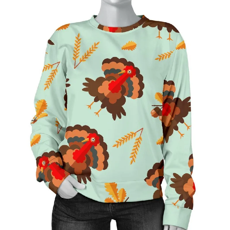 Turkey Thankgiving Print Pattern Women's Sweatshirt Hoodie with Cuffed Sleeves Snug Secure