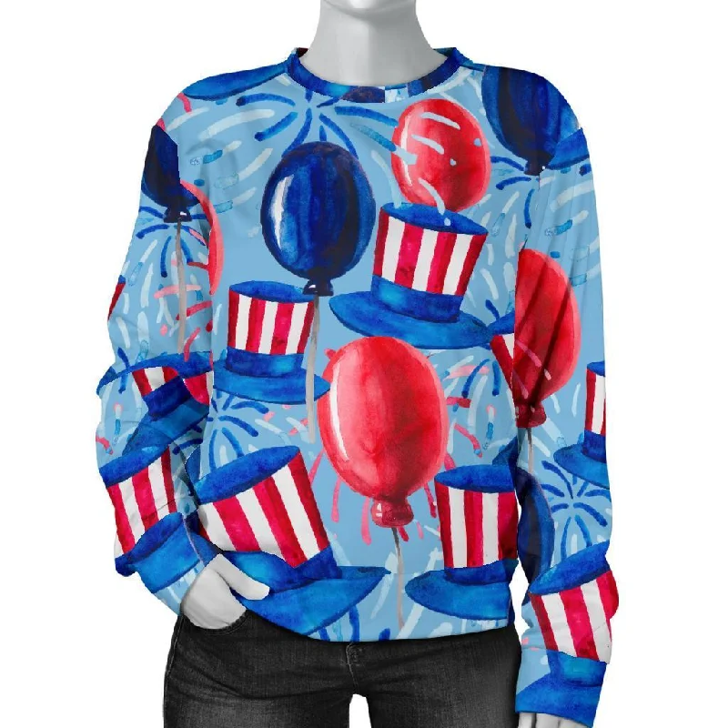 Uncle Sam Balloon Pattern Print Women's Sweatshirt Hoodie with Double Zipper Versatile Adjustable