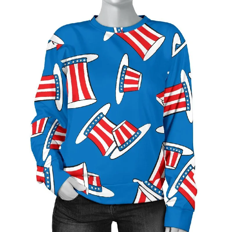 Uncle Sam Pattern Print Women's Sweatshirt Hoodie with Mock Neck Collared Structured
