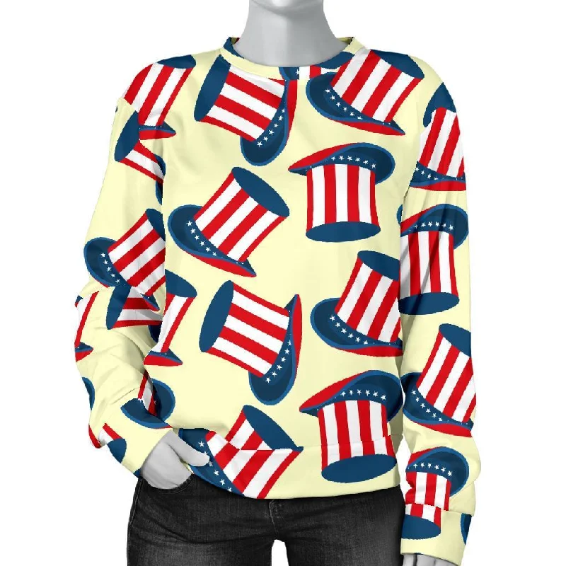 Uncle Sam Print Pattern Women's Sweatshirt Hoodie with Side Slits Relaxed Casual