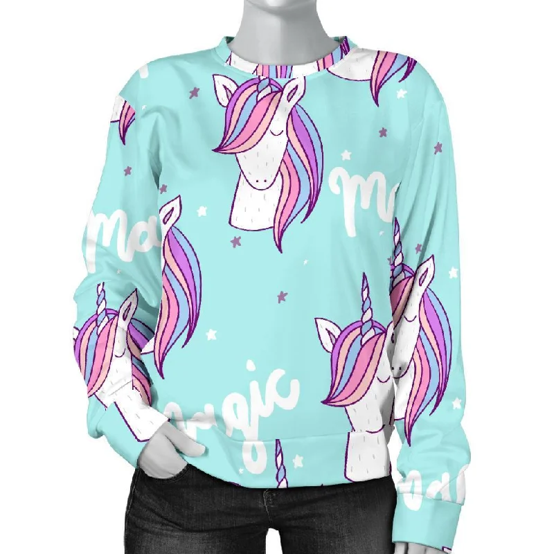 Unicorn Pastel Pattern Print Women's Sweatshirt Hoodie Crop Top Short Trendy