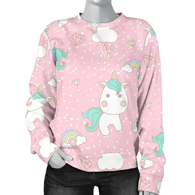 Unicorn Pink Pattern Print Women's Sweatshirt Hoodie with Crew Neck Simple Timeless