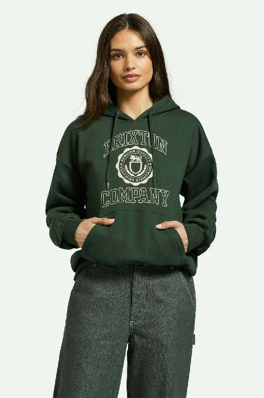 University Women's Hoodie - Deep Forest Hoodie with Button Placket Classic Preppy