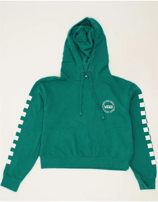 VANS Womens Crop Graphic Hoodie Jumper UK 10 Small Green Cotton Hoodie with Bell Sleeves Flared Feminine