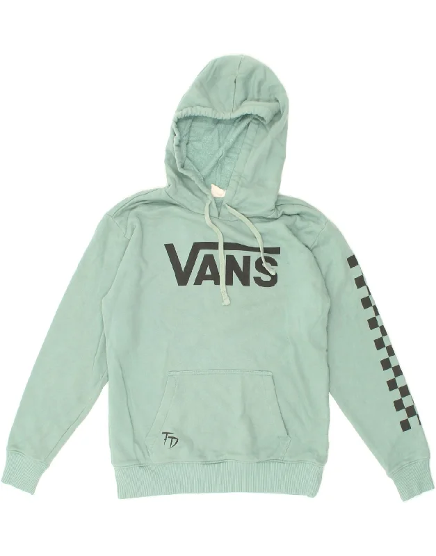 VANS Womens Oversized Graphic Hoodie Jumper UK 6 XS Turquoise Cotton Hoodie with Sequins Glamorous Eye-catching
