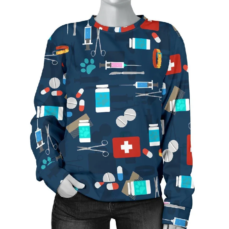 Veterianary Pattern Print Women's Sweatshirt Hoodie with High-Low Hem Asymmetrical Trendy