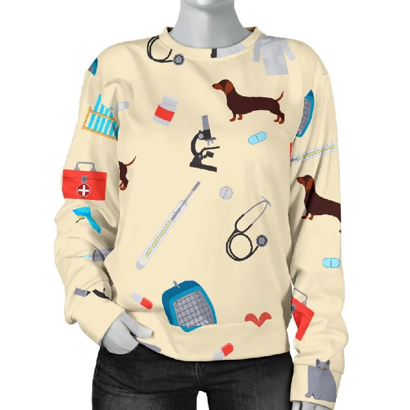 Veterianary Print Pattern Women's Sweatshirt Hoodie with Ribbed Neckline Snug Warm