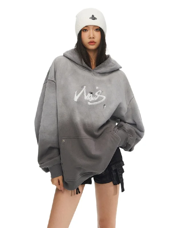 Vintage Gradient Wash Hoodie Hoodie with Elastic Waist Stretchable Comfortable