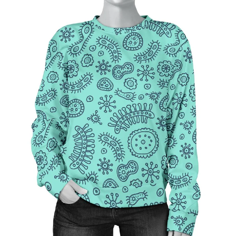 Virus Bacteria Pattern Print Women's Sweatshirt Hoodie with Button Placket Classic Preppy