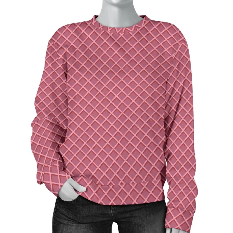 Waffle Pink Pattern Print Women's Sweatshirt Hoodie with Color Block Contrast Stylish