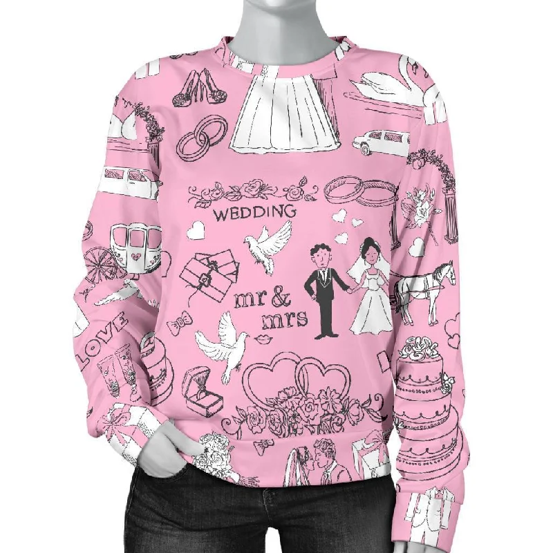 Wedding Pink Pattern Print Women's Sweatshirt Hoodie with V-Neck Classic Versatile