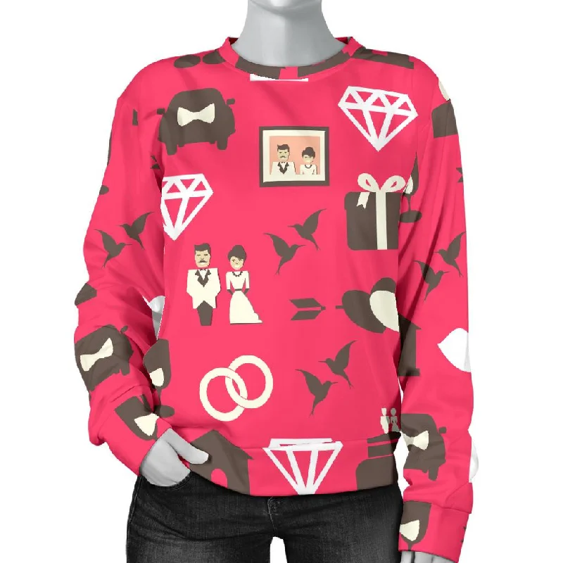 Wedding Pink Print Pattern Women's Sweatshirt Hoodie with Typography Text Message