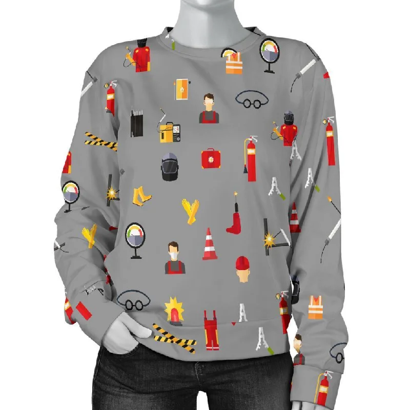Welder Print Pattern Women's Sweatshirt Hoodie with Hem Ribbing Snug Secure
