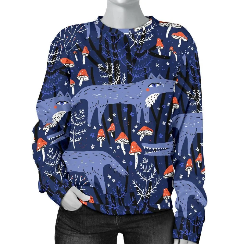 Wolf Cartoon Pattern Print Women's Sweatshirt Hoodie with Relaxed Fit Easy Casual