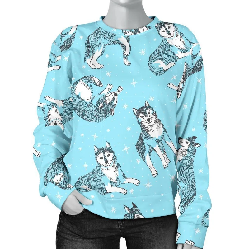 Wolf Hand Drawn Pattern Print Women's Sweatshirt Hoodie with Contrast Stitching Detailed Premium