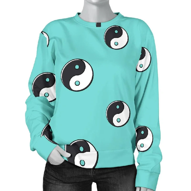 Yin Yang Blue Pattern Print Women's Sweatshirt Hoodie with Elastic Cuffs Stretchable Comfortable