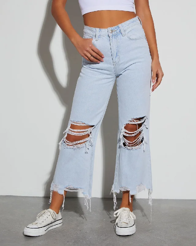 Alley Distressed Crop Kick Flare Jeans Casual Distressed Denim Jeans
