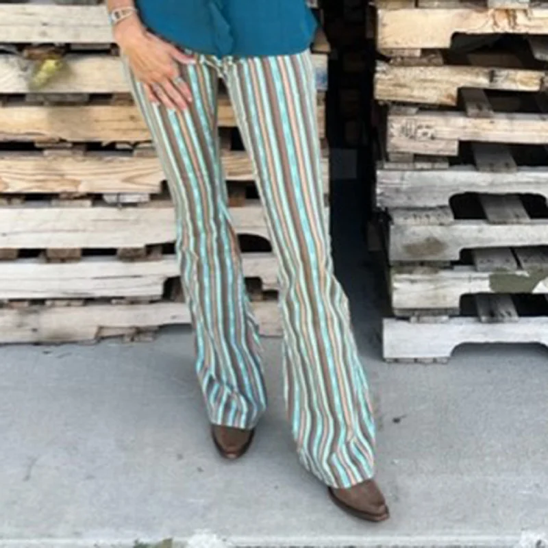 Rock & Roll Aztec Stripe Flare Jeans Comfortable Distressed Straight-Leg Jeans