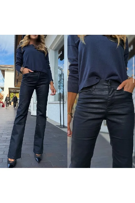 Bevy Flog Novel Pants | Navy Snake | Offered Online Only Elegant High-Waist Pants