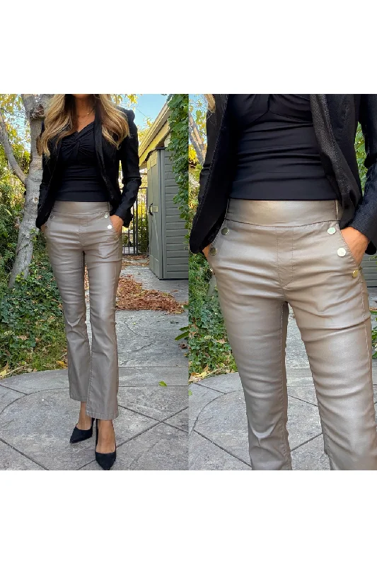 Bevy Flog Sofia Cropped Pull On Flare Pants | Beige Vegan Cozy Maternity Pants