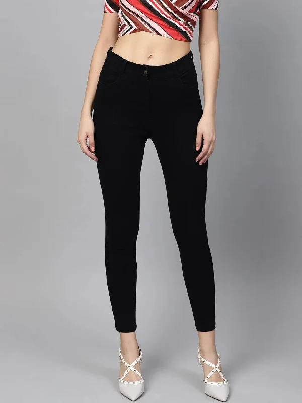 Black Cropped Jeans Comfortable Zip-Fly Denim Jeans