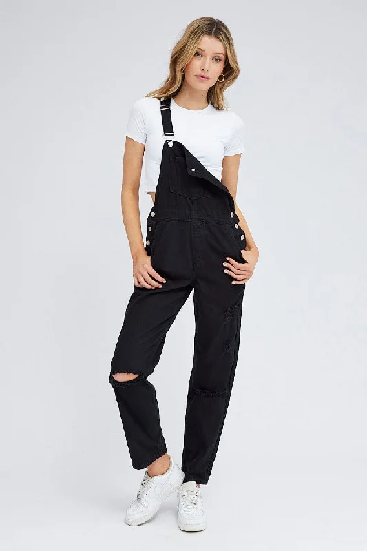 Black Overall Jeans Cozy Relaxed Fit Denim Jeans