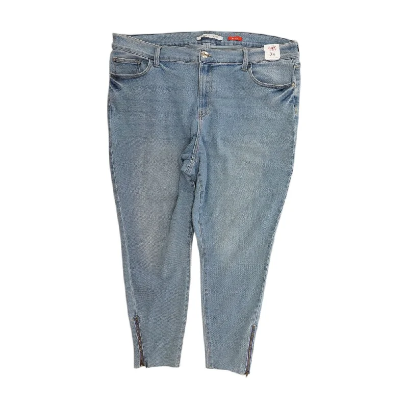 Blue Solid High Rise Skinny Leg Jeans Fashionable Frayed Hem Denim