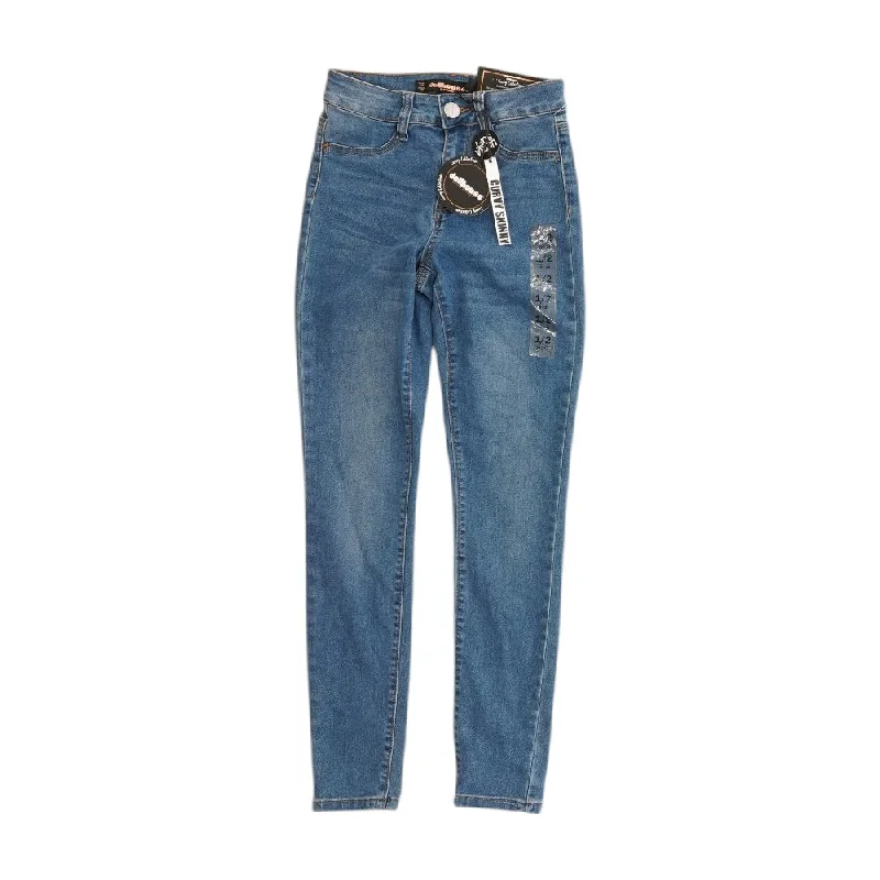 Blue Solid Jeans Trendy Button-Up High-Waist Jeans