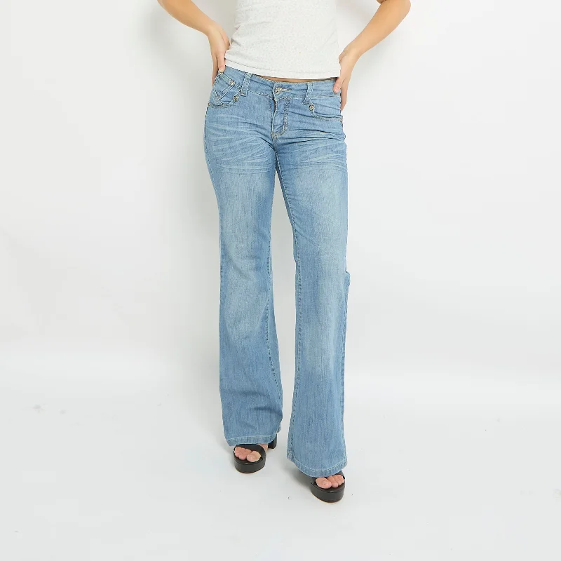 Button Detail Flared Light Wash Jeans - UK 12 Cozy Tencel Blend Denim Jeans