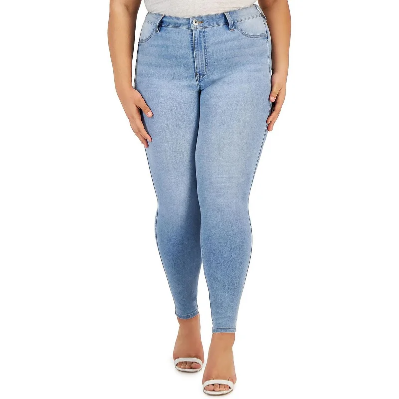 Celebrity Pink Womens Plus High Rise Stretch Skinny Jeans Fashionable Raw Hemmed Jeans