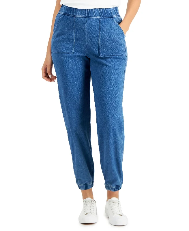 Charter Club Denim Jogger Pants Trendy Wide-Leg Pants