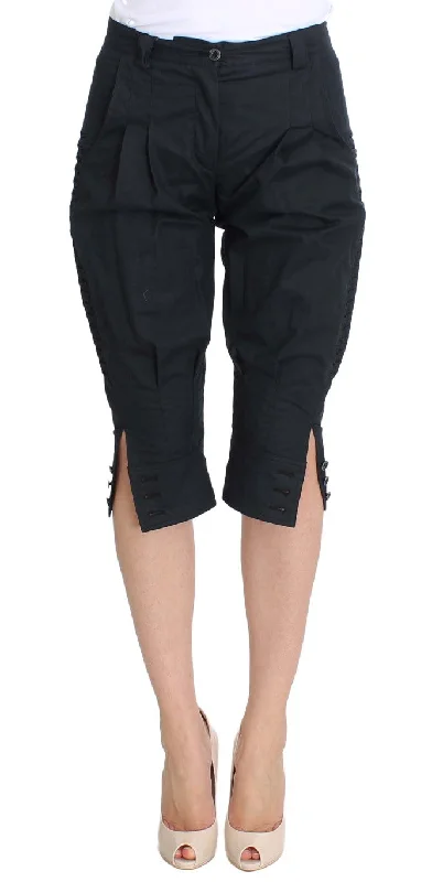 Chic Blue Cotton Casual Pants Elegant Palazzo Trousers