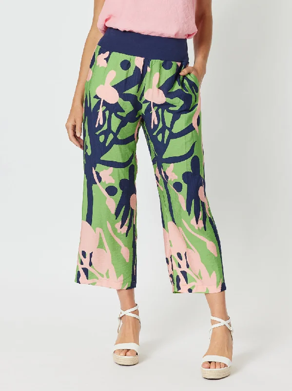 Como Wide Leg Print Pant - Green Comfortable Maternity Pants