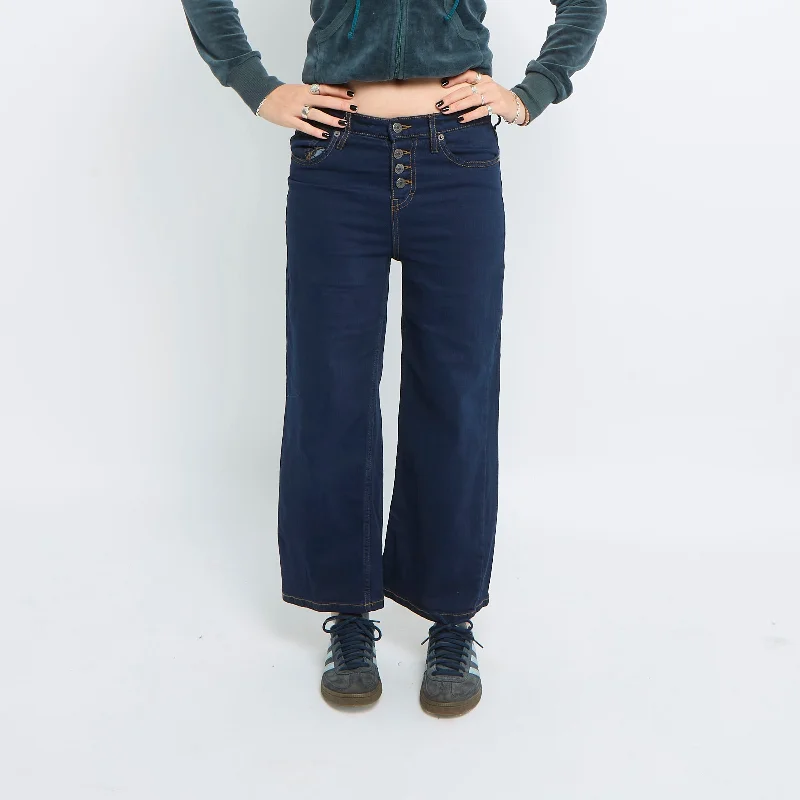 Contrast Stitch Straight Leg Jeans - UK 10 Casual Wide-Legged Denim Jeans