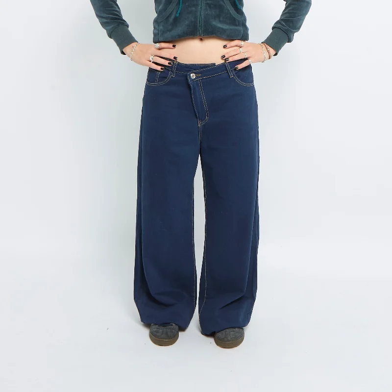 Contrast Stitch Straight Leg Jeans - UK 10 Chic Faded Blue Jeans