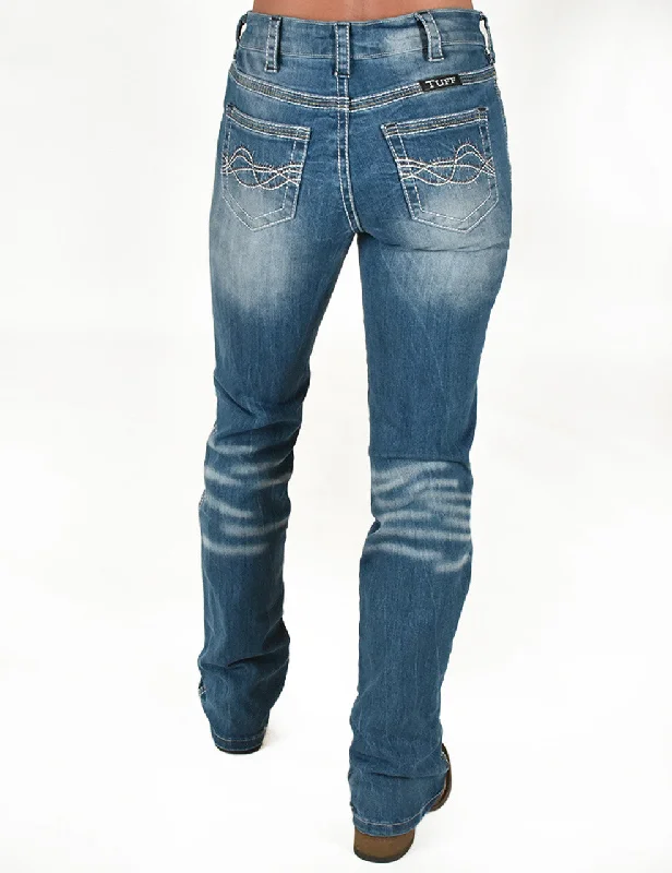 Cowgirl Tuff Ladies Jeans - Natural Waist - Contender Trendy Layered Pocket Jeans
