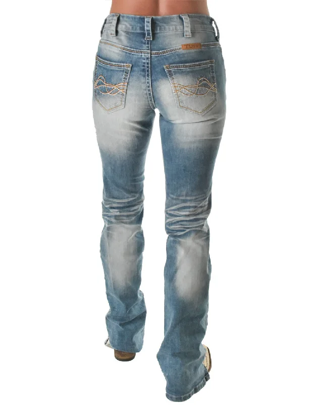 Cowgirl Tuff Ladies Jeans - Mid Rise - Faded DFMI Chic Rip-Detail High-Waist Jeans