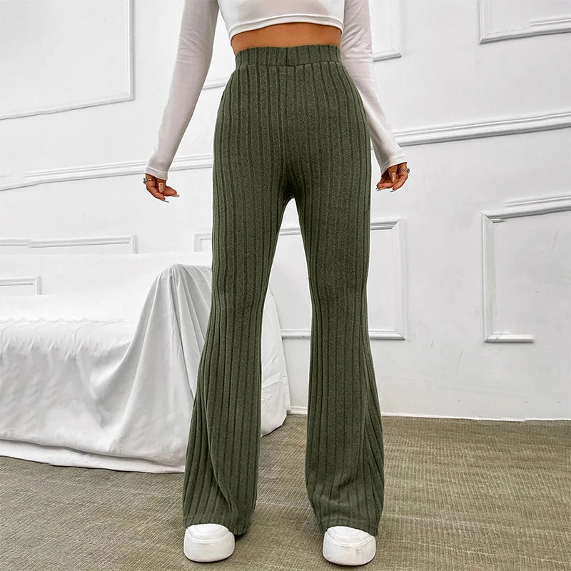 Solid Wide Pit Stripe Casual Knitted Wide-Legged Pants For Women Keep Stylish Harem Pants