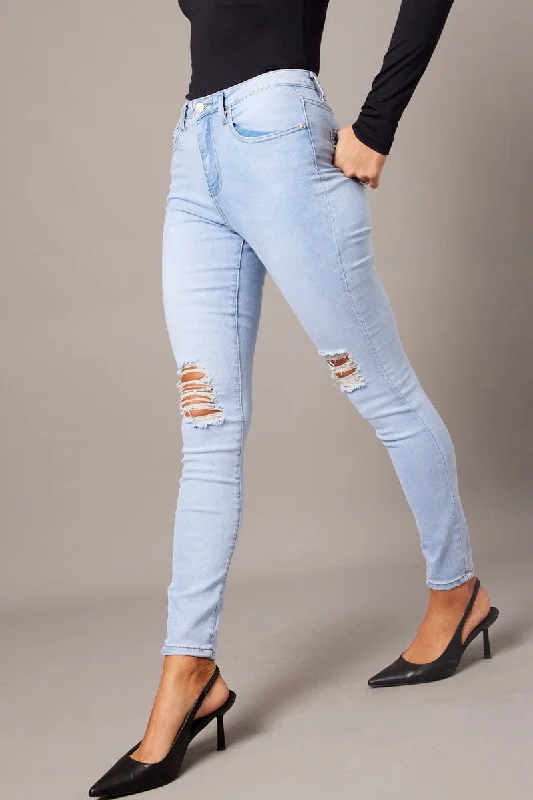 Denim Skinny Jean High Rise Ripped Chic Cropped Jeans