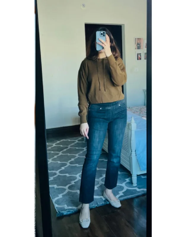 Elastic Waist Straight Pant in Charcoal Black Casual Skinny Fit Pants