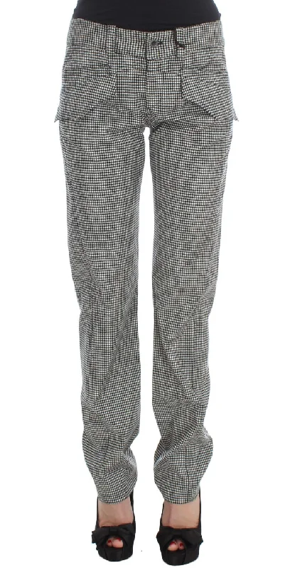 Ermanno Scervino Chic Checkered Black & White Regular Fit Pants Trendy Wide-Legged Trousers